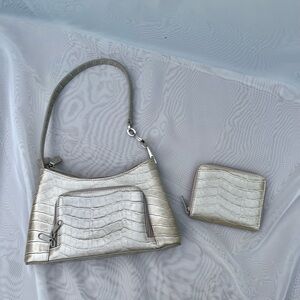 White Faux Leather Shoulder Bag with Wallet